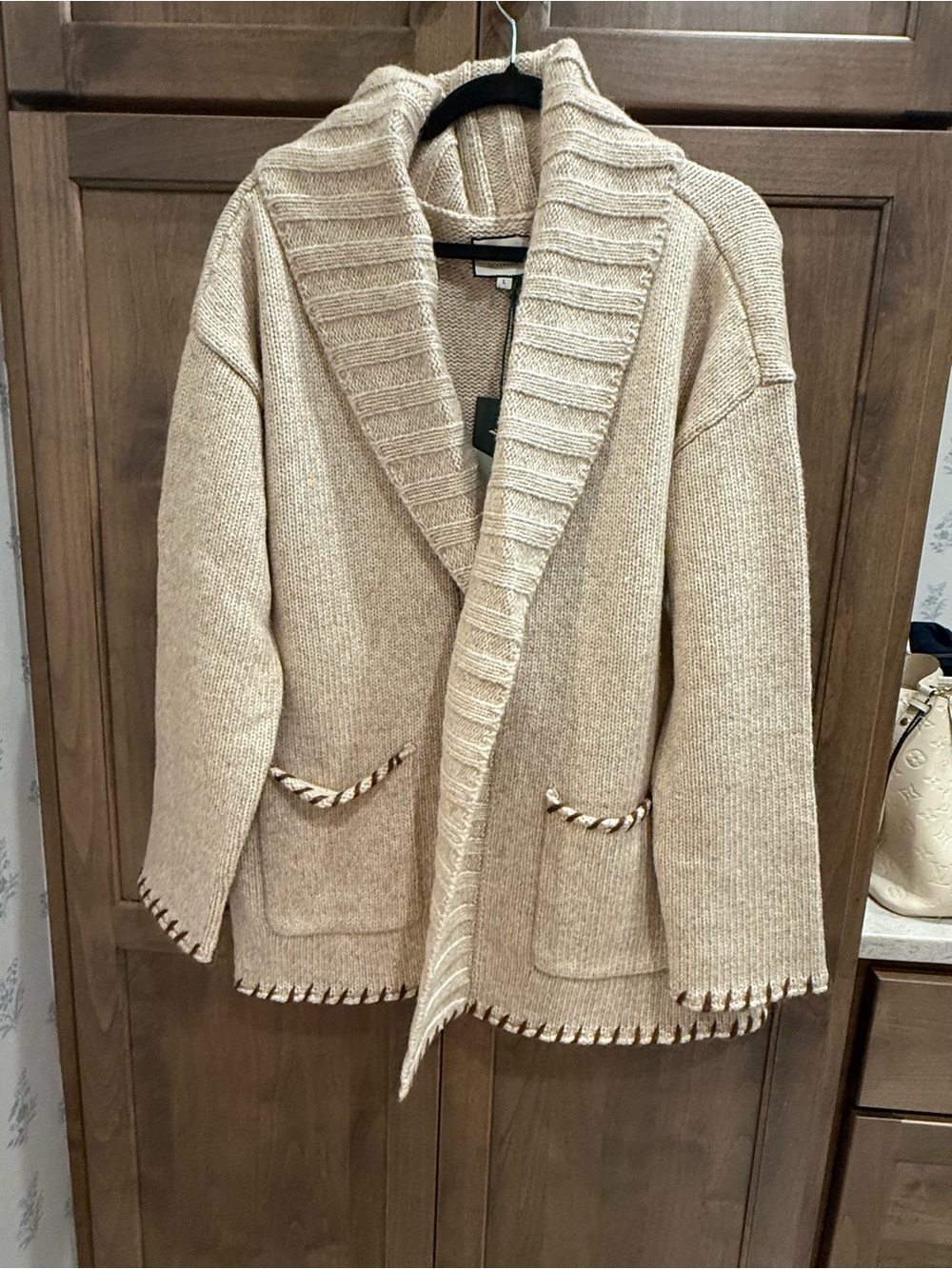 NWT Cozy Shawl Collar Open-Front Sweater Cardigan - Beige